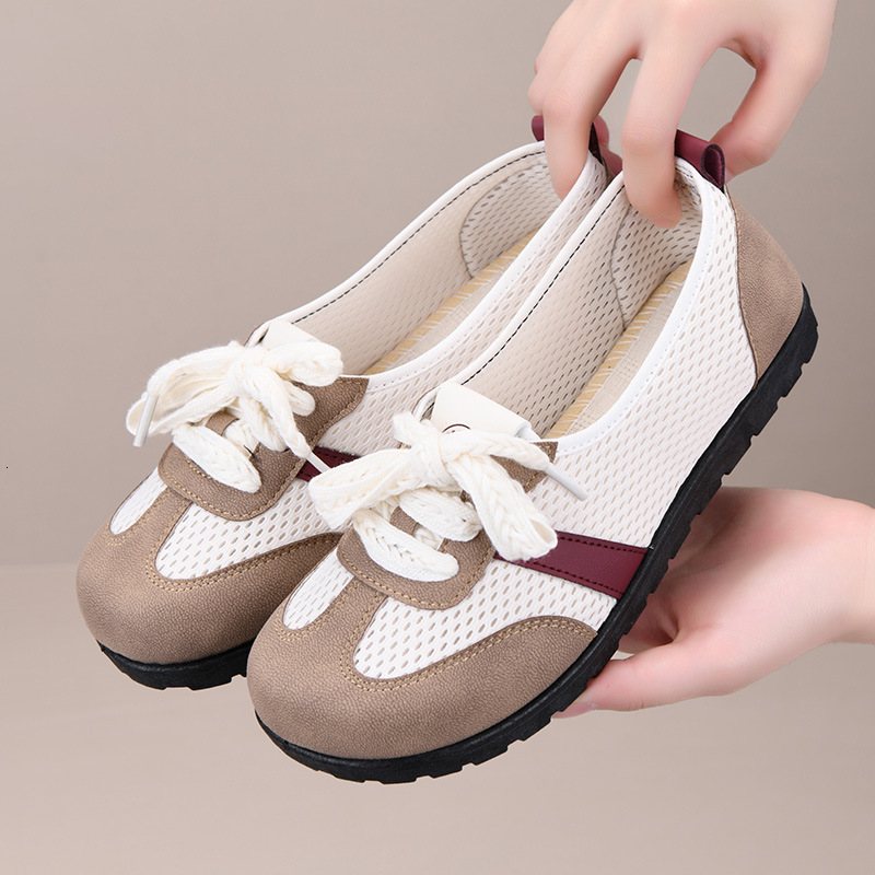 Summer Old Beijing Cloth for Women, Single Mesh Surface, Shallow Mouth, Agan Shoes, Comfortable and Versatile, Sports Mom German Training Shoes