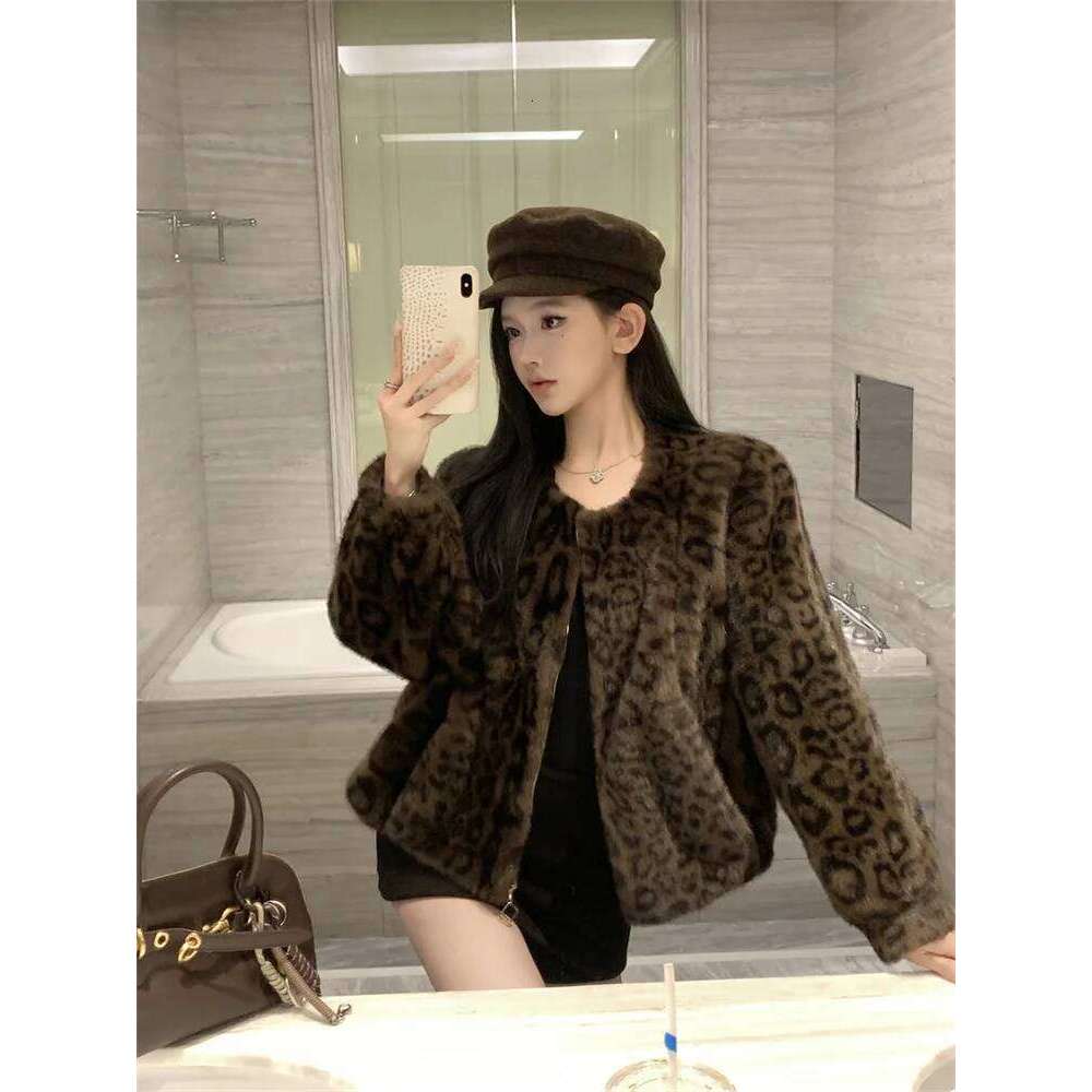 Fashion Women Leopard Fur 2024 Autumn New Plush Fluffy Jackets Zipper Up High Street Sexy Short Winter Coat Jaquetas