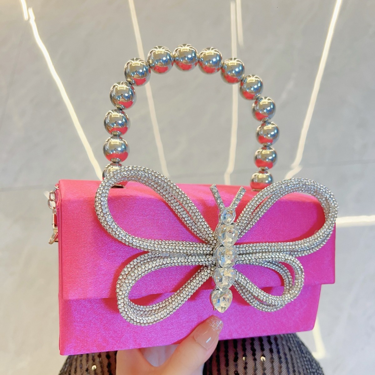 Free Shipping For Designers New French Style Shiny Silk Small Square Box Luxury Bag Bag With Bowknot For Evening Party, Clutch, Shoulder, And Crossbod