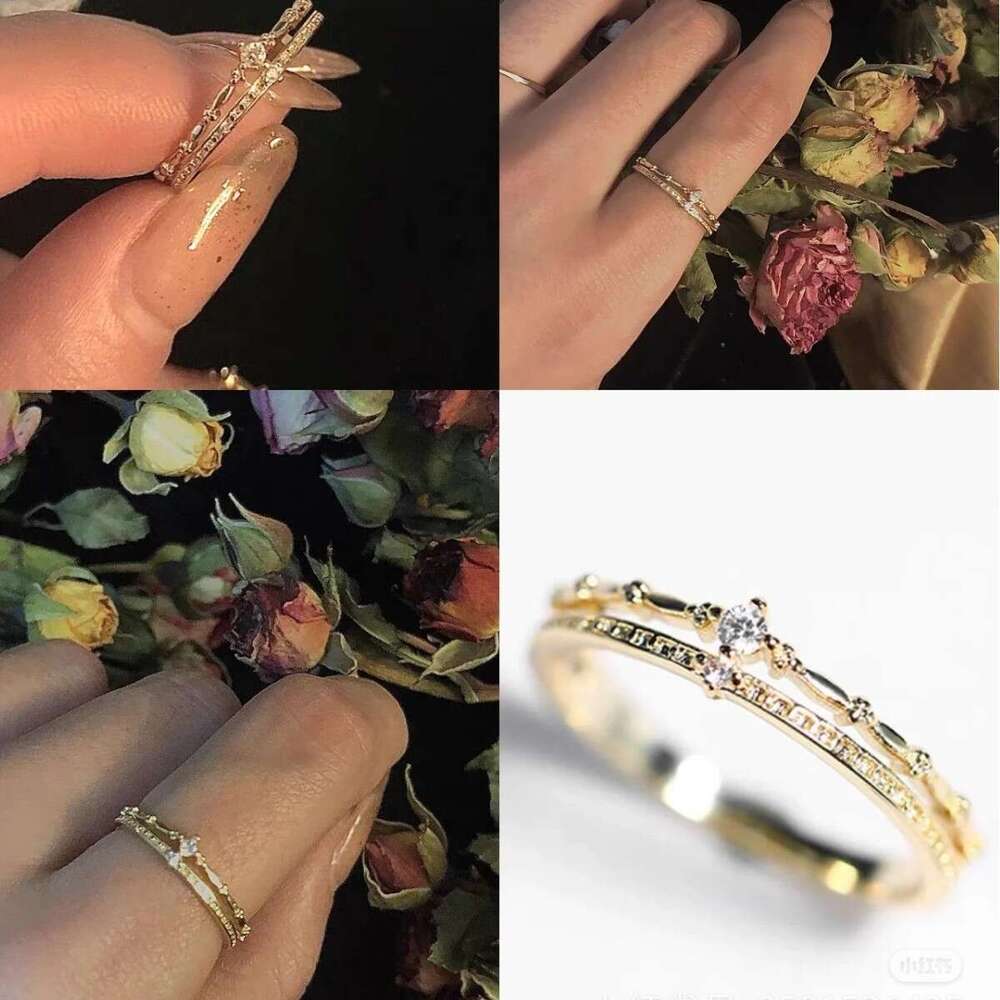 New Luxury Mid Finger Double Layer Niche Design Zircon Inlaid Ring Women's Jewelry Gift