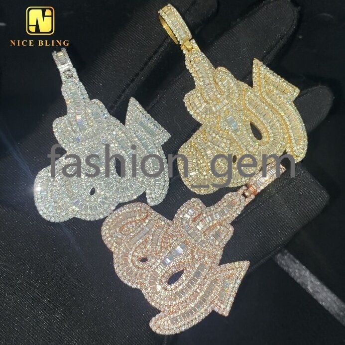 GRA Certificate Custom Made Iced Out Baguette Fine Hip Hop Unisex Jewelry Allah Charms 925 Silver VVS Moissanite Diamond Pendant