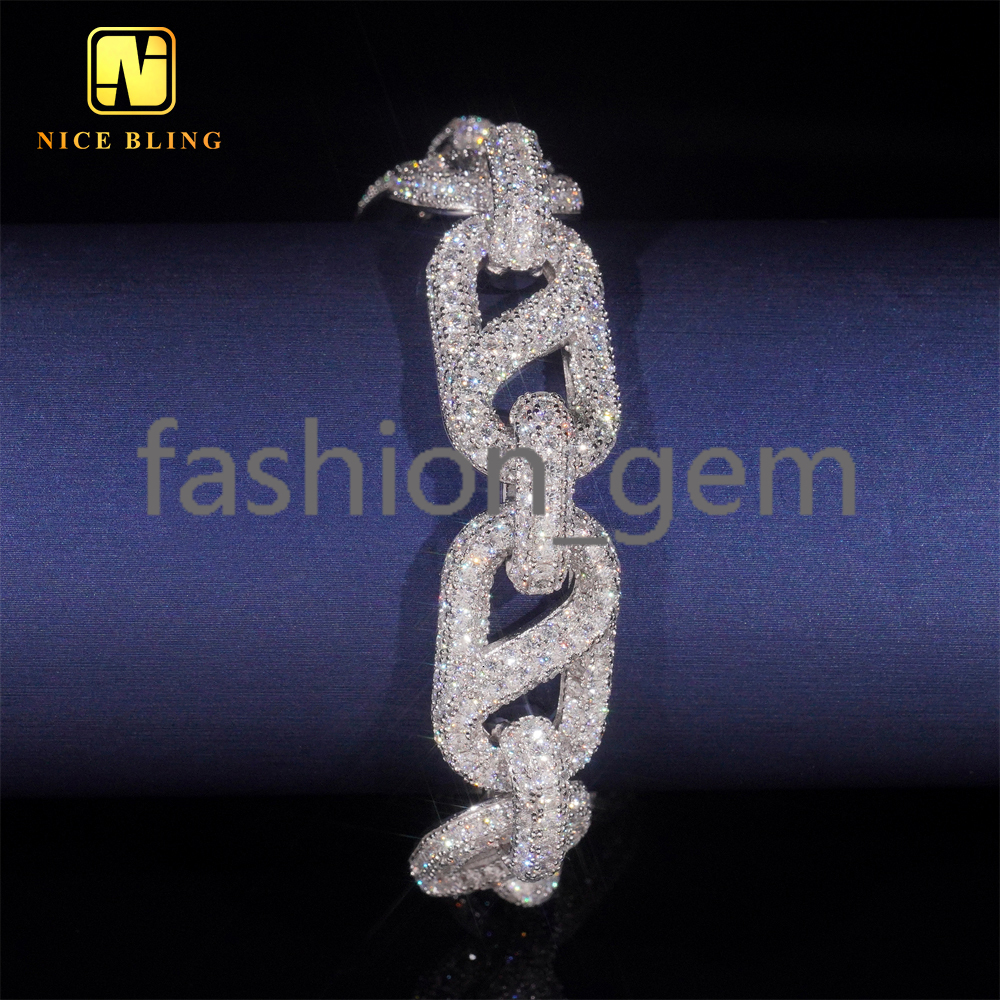 New Style Hip Hop Rapper Style 15mm Fully Iced Out 925 Silver Mens Moissanite Infinity Cuban Link Bracelet