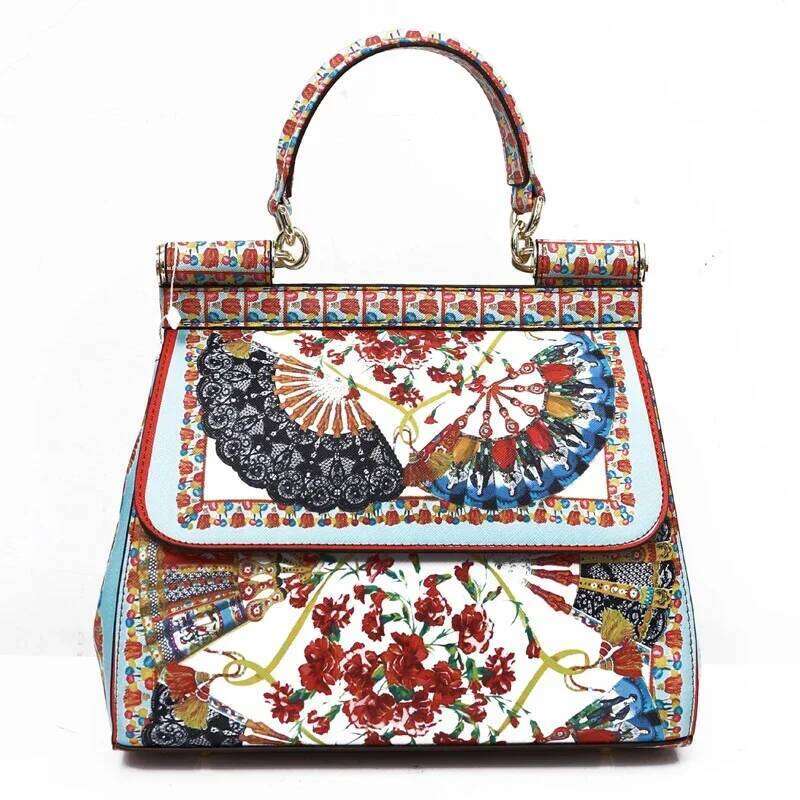 Women Bags Leather Vintage Painting Art Purse Handbags Girl Shoulder Cross Body Messenger Bag Female Totes Braccialini Style