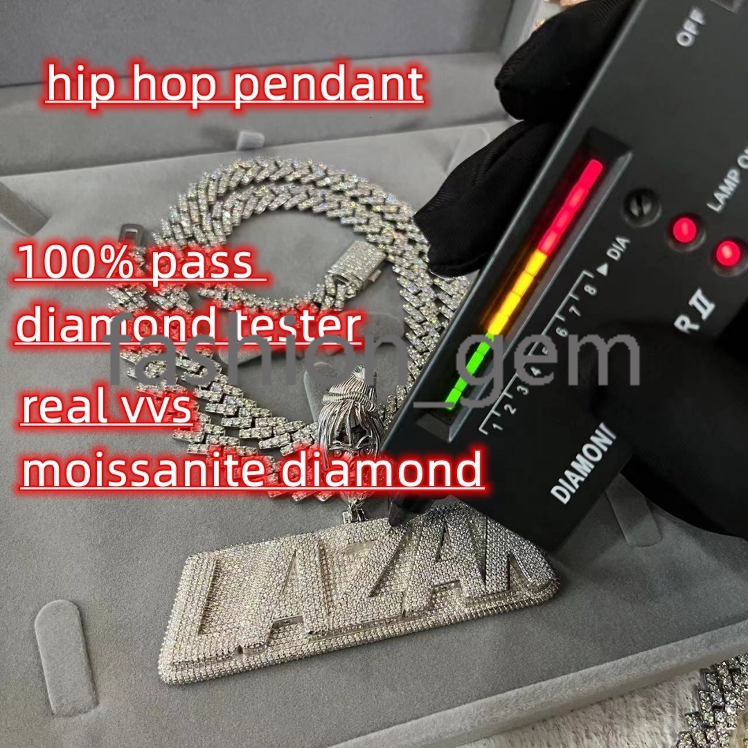 Iced Out Moissanite Letter Pendant Name Two Tone Hiphop Cuban Chain Personalized Custom Moissanite Pendant