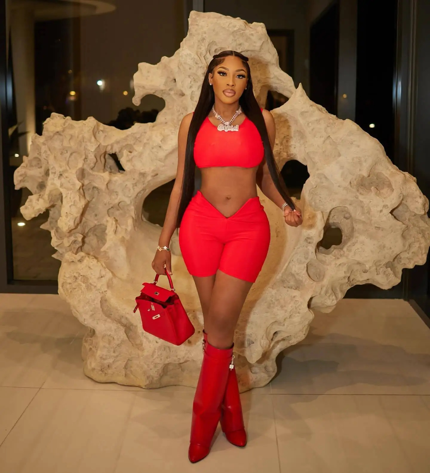 STYLISH LADY Red 2 Piece Set Women Sleeveless Crop Top and Shorts Suits Summer Sexy Club Party Girl Outfits 250617