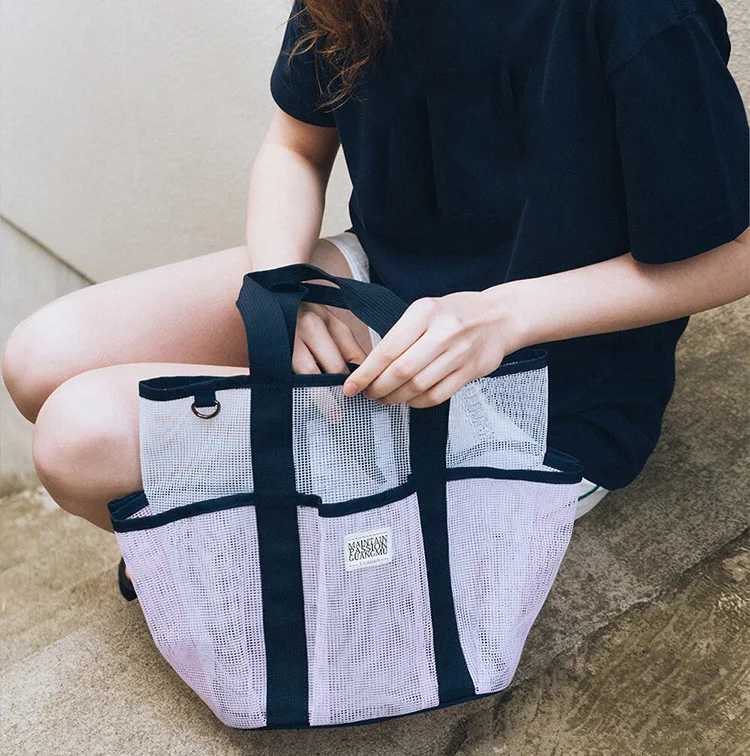 Korean Portable Swimming Bag Large-capacity Hollow Breathable Bathing Beach Fitness Mti-pocket Mesh Storage Bag B250618