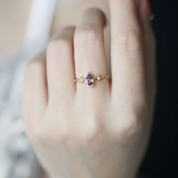 Tears of Light" Japanese AGET*E Same Style Dreamy Sparkling Diamond Ultra Exquisite Amethyst Light Luxury Versatile Ring