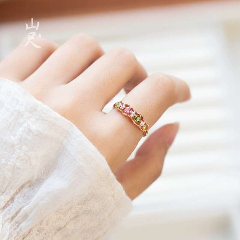 New High Imitation Tourmaline Open for Women, Light Luxury Niche High-end Sense Colorful Gemstone Ring, Fashionable and Unique Index Finger Ring