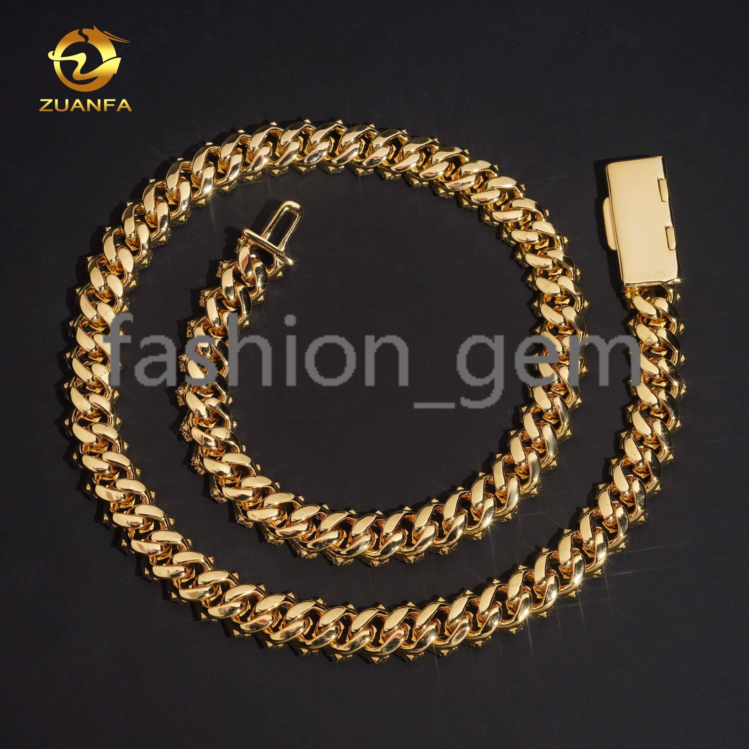 12mm Gold Plated Bracelet Moissanite Hip Hop Jewelry Necklace 925 Silver VVS Moissanite Iced Out Diamond Cuban Link Chain