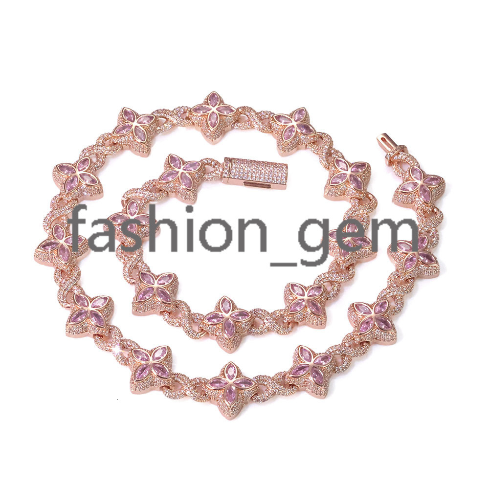 Multi-color Vvs Moissanite Cuban Chain Necklace 925 Sterling Silver Hip Hop Jewelry Marquise Flower Design Cuban Chain