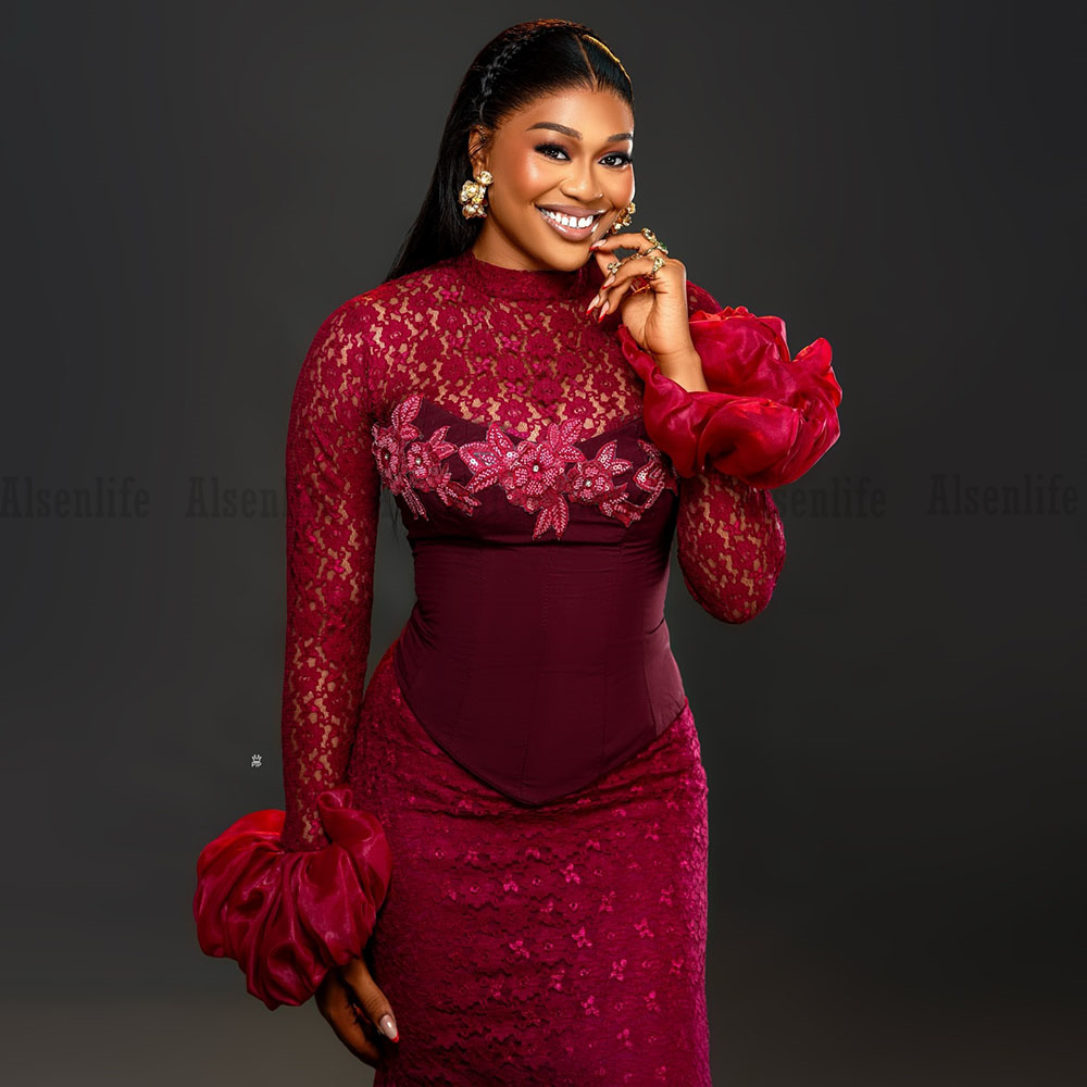 Red Evening Dresses Long Sleeves Lace African Mermaid Party Dress Occasion Prom Dress Customized