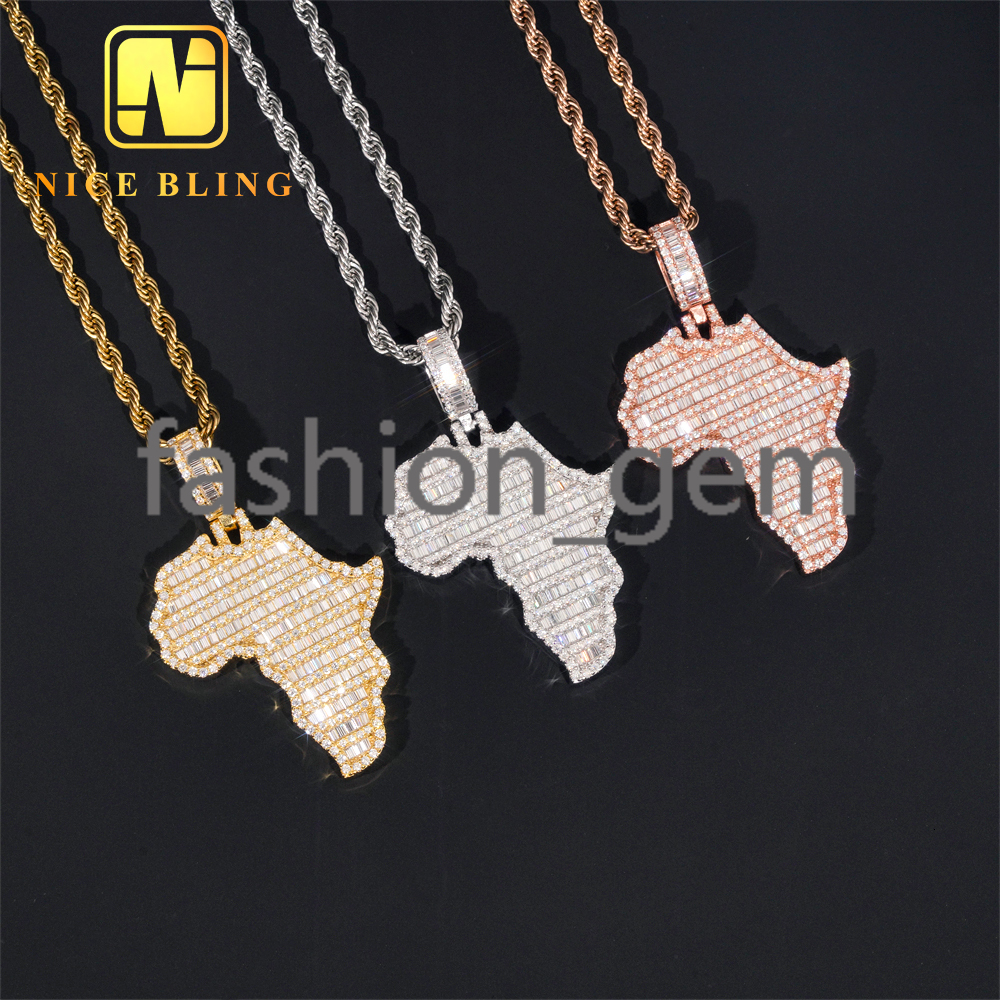 Africa Map Custom Iced Out Hip Hop Moissanite Jewelry Pendant 925 Sterling Silver VVS Moissanite Hip Hop Style Pendant