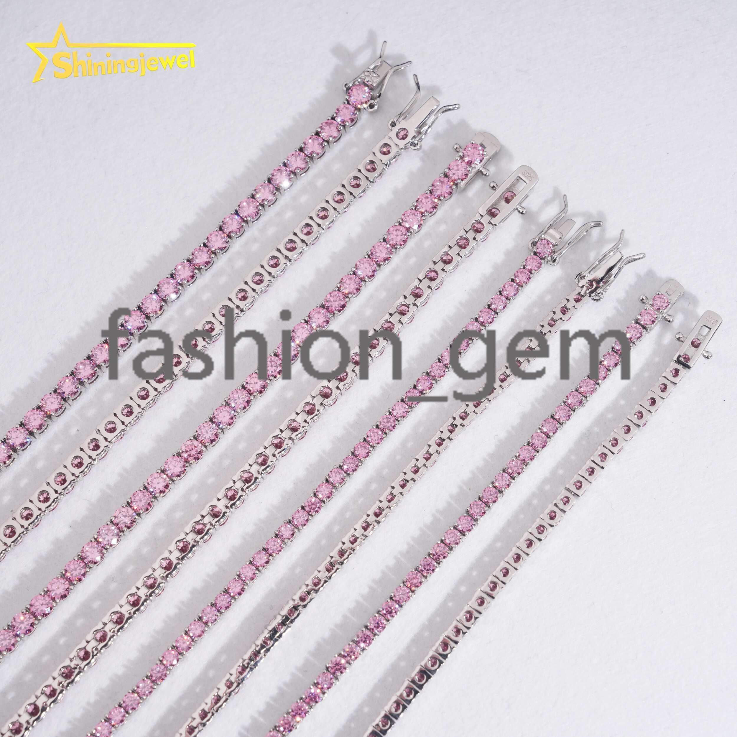 Pass Diamond Tester Pink Moissanite Tennis Necklace Bracelet 3mm 4mm Colorful Tennis Chain 925 Sterling Silver Fine Jewelry