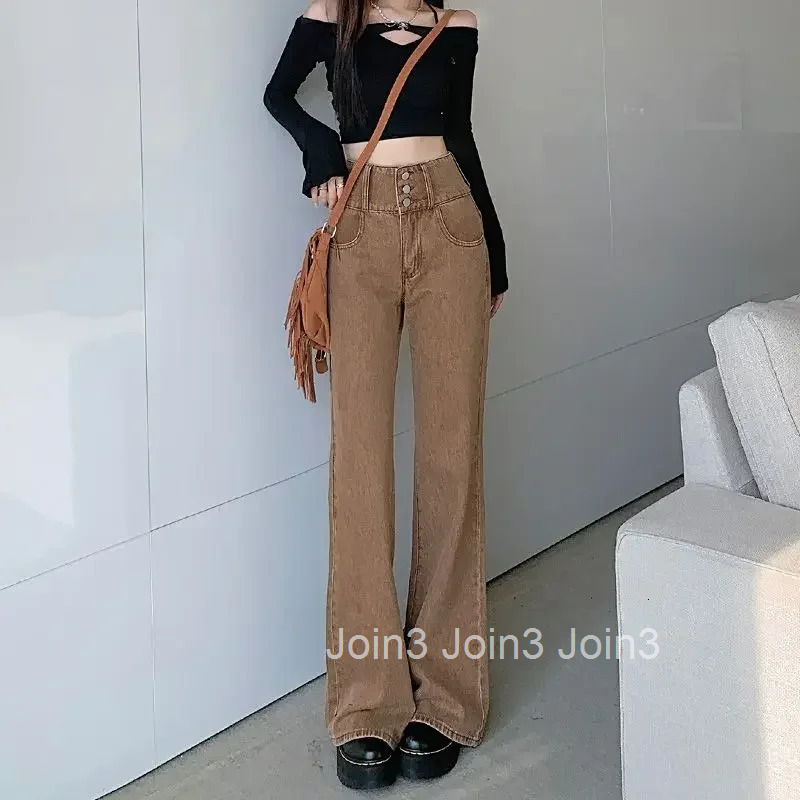 Brown Pants for Woman Flare Womens Jeans High Waist Shot Trousers Bell Bottom Flared Gyaru Wide Leg Hippie Korean Fashion Emo A