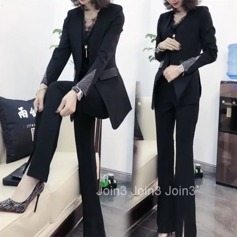 Womens 2 Pant Set Blazer and Trousers Suits Wide Leg Two Pieces Sets Pants for Woman Party Outfits Black Clothes Aesthetic Xxl