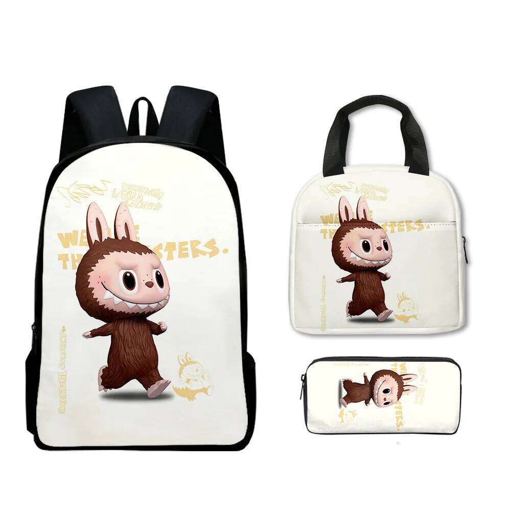 Popular Youthful Novelty Labubu 3D Print 3pcs/Set Travel bags Laptop Daypack Backpack Portable Lunch Bag Pencil Case