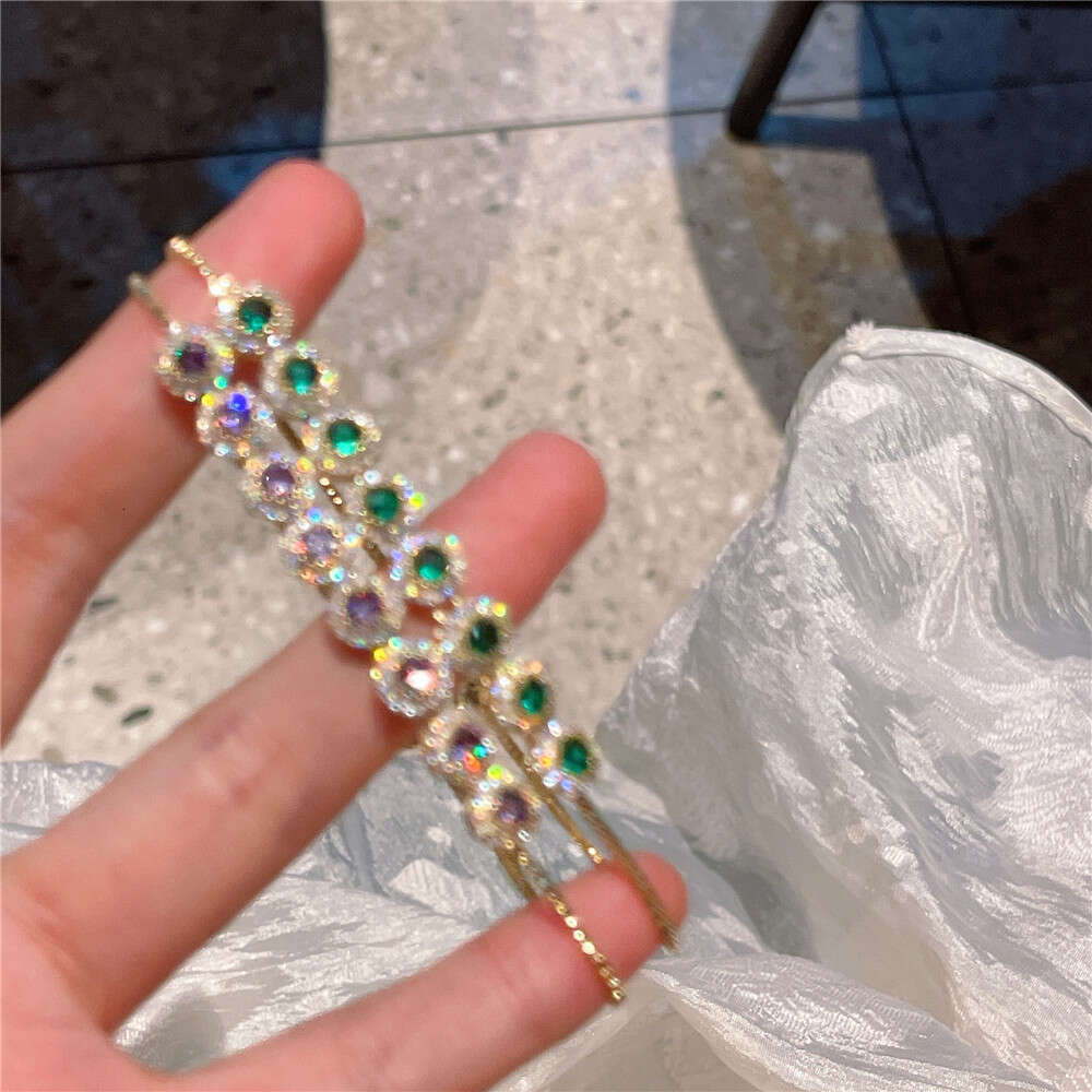 One Second Heartbeat Eight Dia Micro Paved Full Zircon Bracelet 2023 Niche Pull Cord Green Purple Hand Jewelry Internet Celebrity Style
