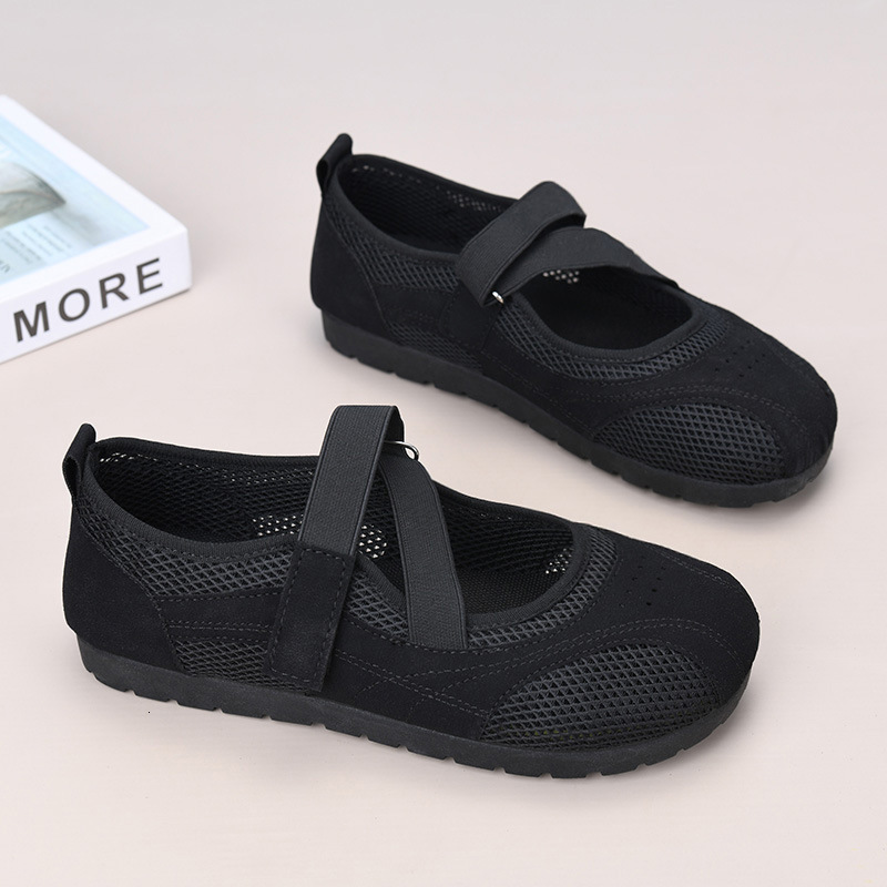 New Sports Mary Jane Women's Breathable Hollow Mesh Mom Thin Sole Ballet Style Versatile Casual Single Shoes for Women ddmythur