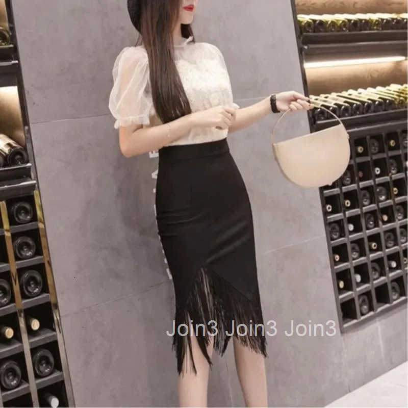 High Waist Woman Skirt Tight Midi Fringe Black Wrap Cheap Vintage Korean Fashion Summer 2025 Casual A Line Y2k Skirts for Women