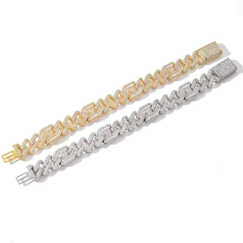 Hip Hop 15MM Clamshell Bracelet with Cuban Chain 14K Real Gold Rhodium Plated for Men and Women Great As Gift