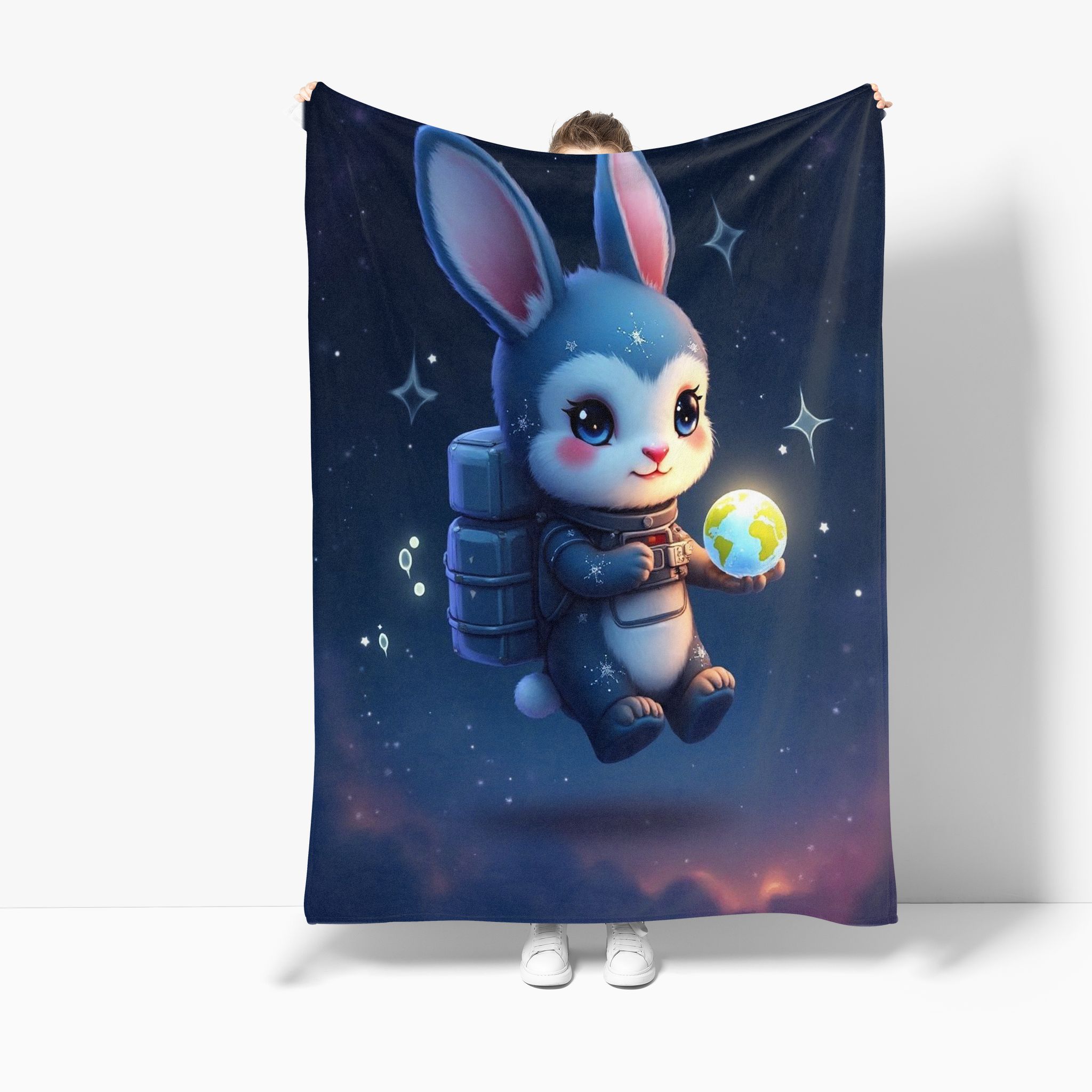 VIKAMA Star Rabbit Astronaut Cover Blanket Bedroom Living Room Sofa Camping Essential Cartoon Cute Portable Travel Blanket