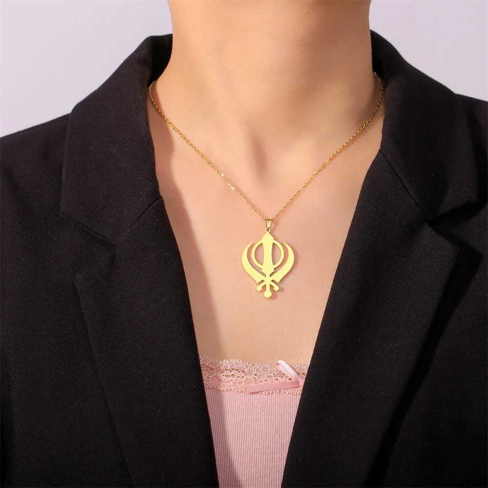 EUEAVAN Classic Sikhism Symbol Necklace for Women Men Stainless Steel Sikh Khanda Necklaces Religious Protection Amulet Jewelry W250618