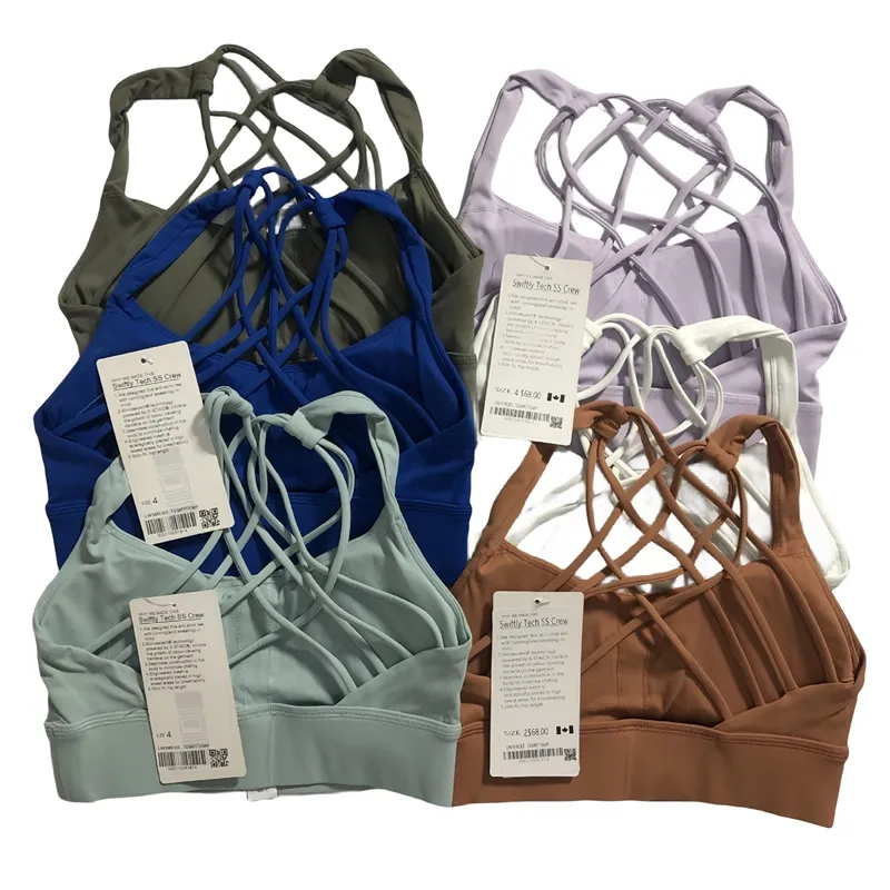 Sports Yoga Bra With Chest Pad Women Back Cross Sports Bra Quick Drying Breathable Underwear Gym Running Brassiere Sexy Soft Solid Color Racerback Tan