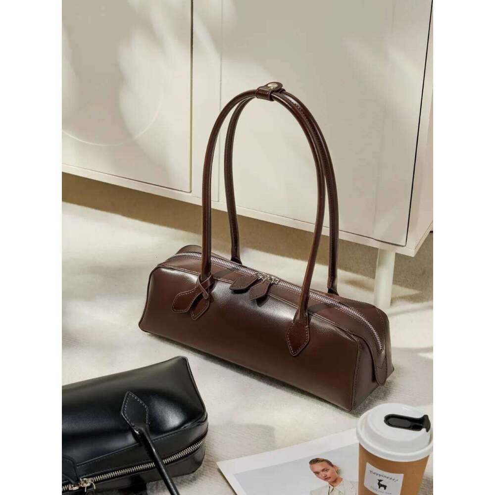 2025 New Genuine Leather Women's Shoulder Cowhide ladies handbag baguette bag female Commuter Shopping Underarm Bag