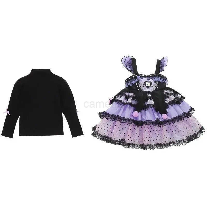Sanrio Sanrio Cosplay Kuromi Kawaii Lolita Princess Dress Spring Autumn Childrens Costume Dress Puffy Skirt Suit Cute Girl Style GiftsXJ250618
