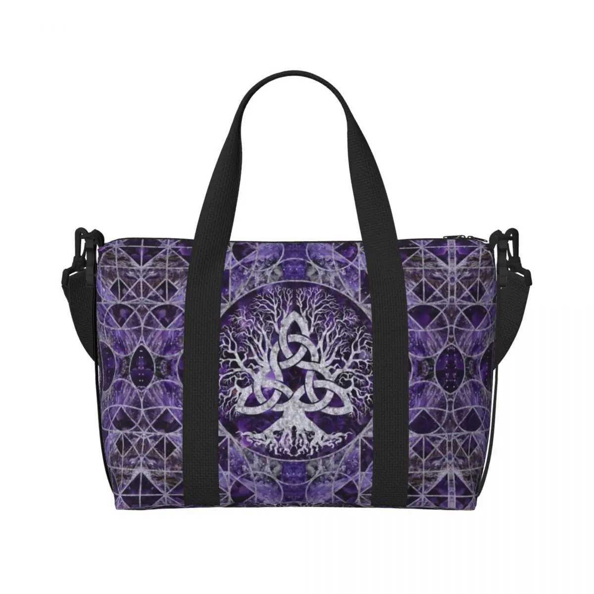 Custom Tree Of Life With Triquetra Groceries Shopping Tote Bag Women Big Capacity Viking Norse Yggdrasil Beach Gym Travel Bags W250618