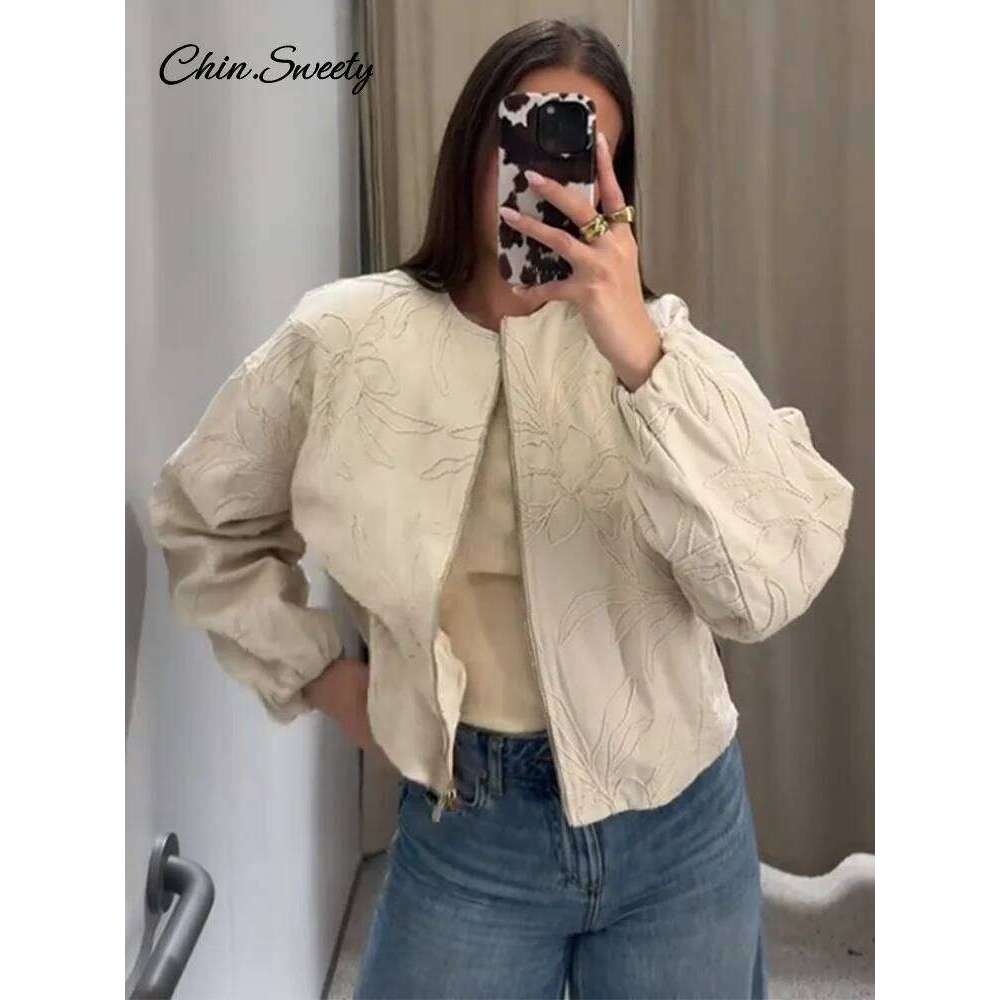 Casual Embroidery Women's Bomber Jacket Loose Zipper Long Sleeve Short Coat Female 2025 Spring Fall Lady High Street Outwears