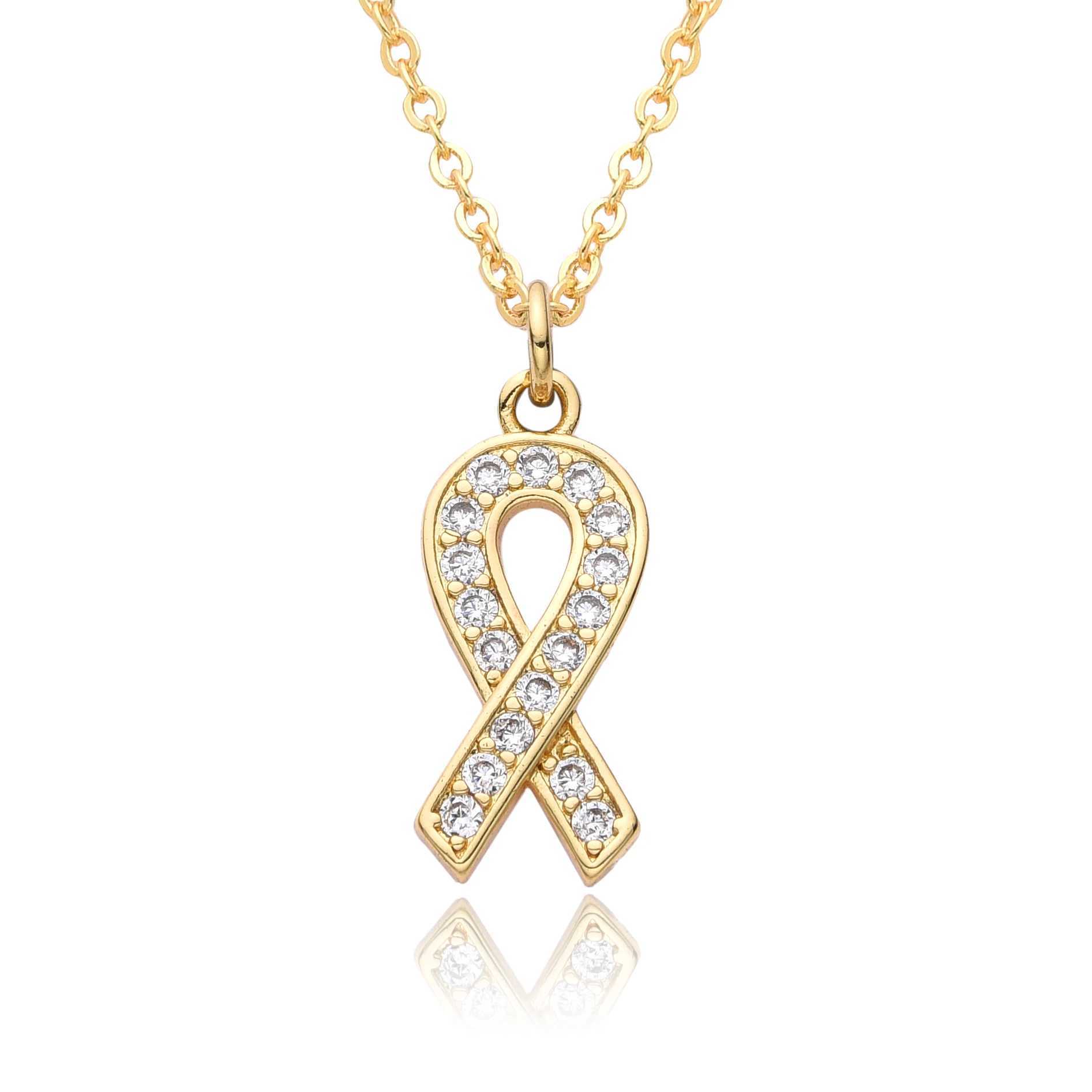 Gold Plated Breast Cancer Awareness Ribbon Charms Necklace for Women Men Soldier Safety Blessing Lucky Pendant DIY Jewelry Gifts W250618