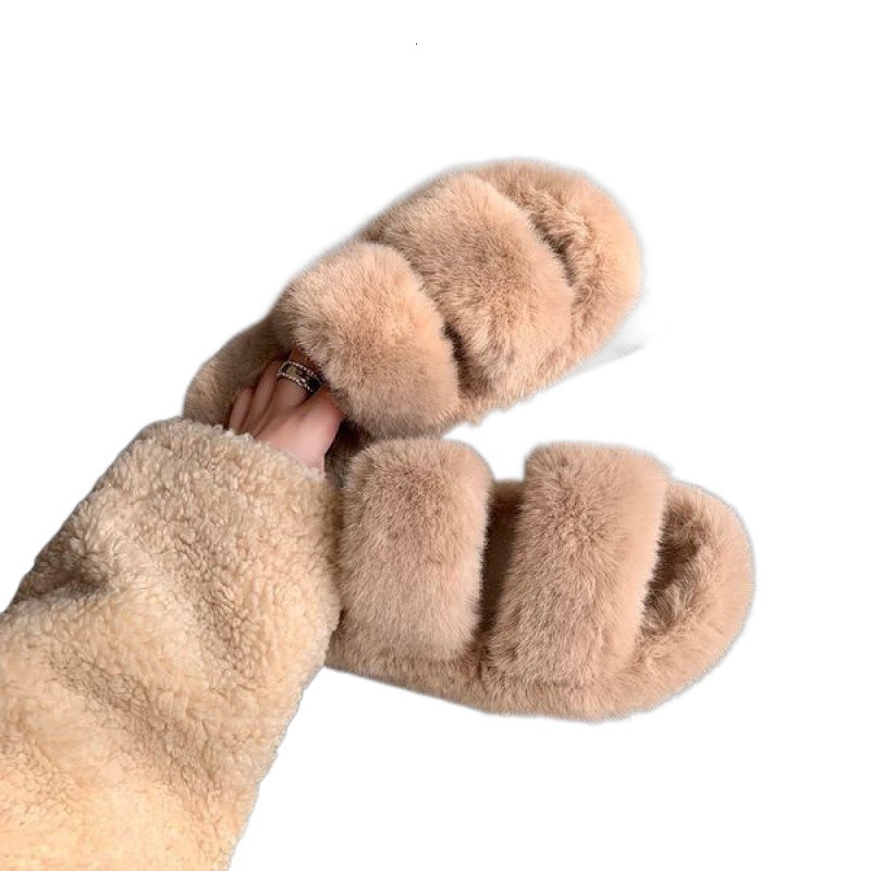 Women's fur slippers outdoor new Korean fashion shoes autumn and winter home indoor cotton slippers designer sandals slippers