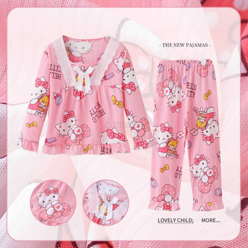 Sanrio Cartoon Sanrio Girls Pajama Sets Loose Lace Decoration Soft Girl Princess Pajamas Suit Casual Comfortable Suitable For Autumn XJ250618XJ250618