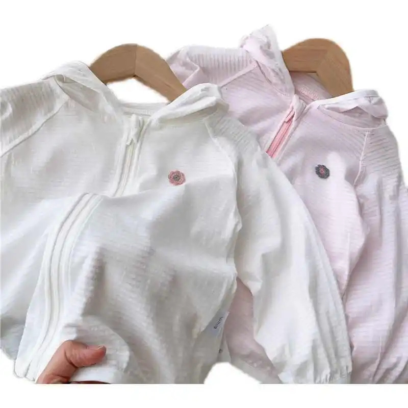 Summer Baby Bamboo Cotton Air Conditioning Shirt Girls Thin Zipper Hooded Jackets Sweet Flower Sunscreen Coats Childrens Top 250618
