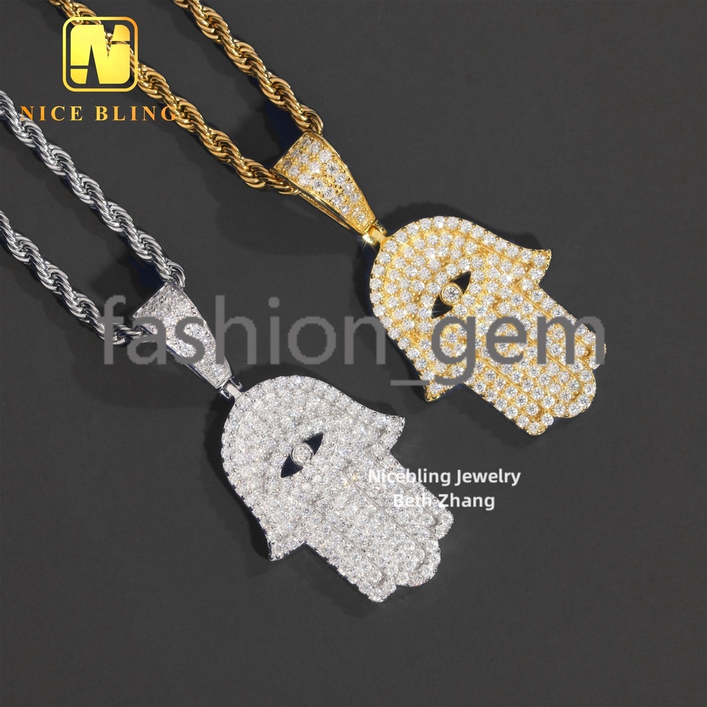Cheap Price Hip Hop Fashion Charm 925 Silver Vvs Moissanite Diamond Pendant Iced Out Jewelry Men Women Hamsa Hand Pendant
