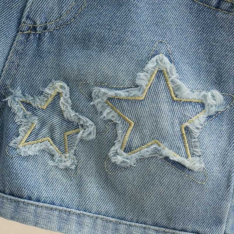 Slish Kids Child y2k Denim Shorts with Stars for Tweens Girl Harajuku Vintage Star Pattern Denim Shorts Summer Daily WearC250617