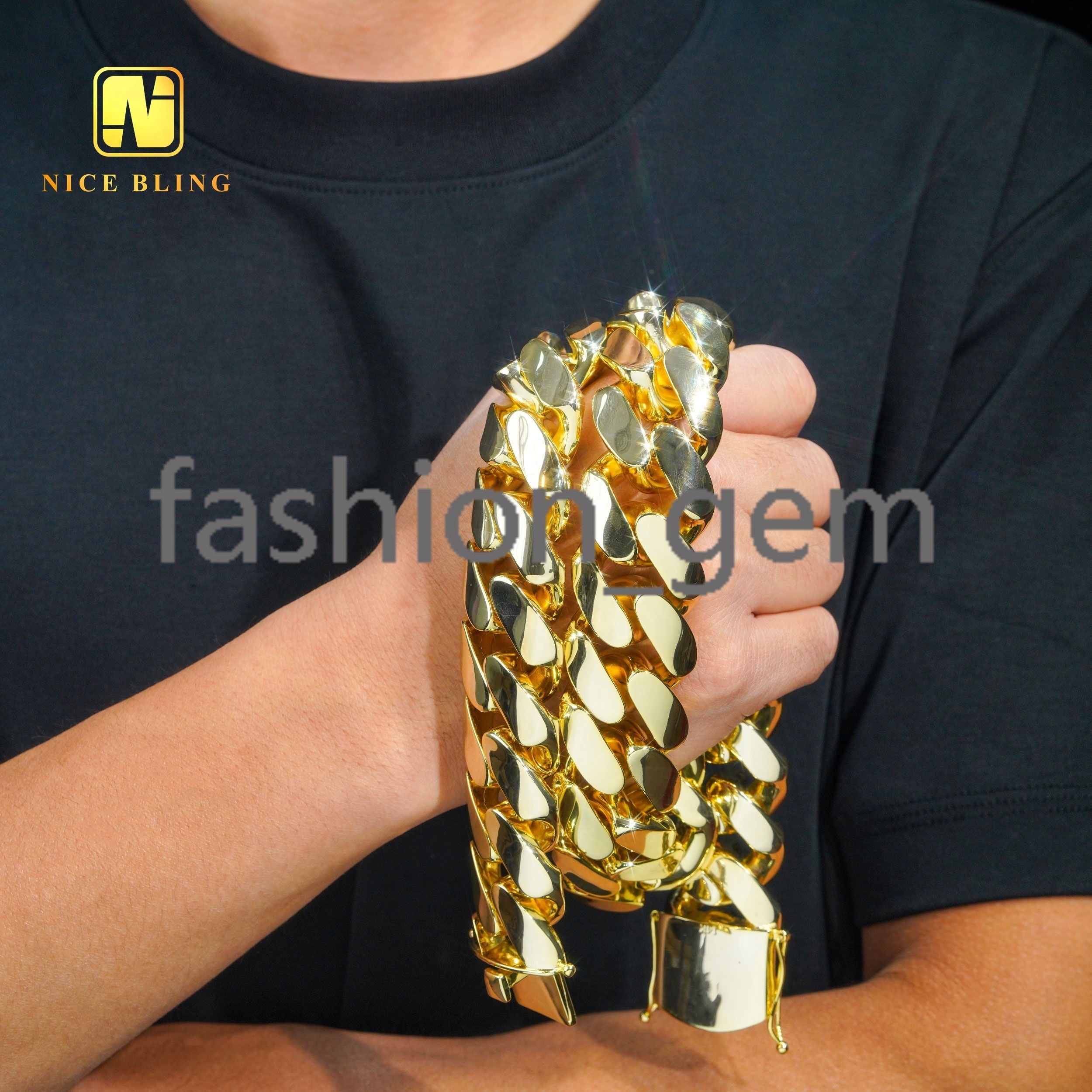 Hip Hop Jewelry Fashion Luxury and Heavy Necklace Super Big Cuban Necklace 18K Gold Plated Cuban Link Chain Miami Cuban Link