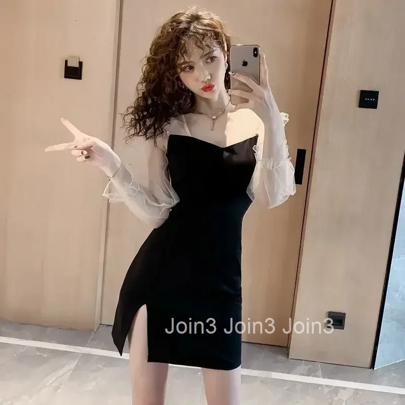 Short Mini Female Dress Night Club Open Back Backless Womens Long Sleeve Dresses Kpop High Quality Luxury Full Korean Style Xxl