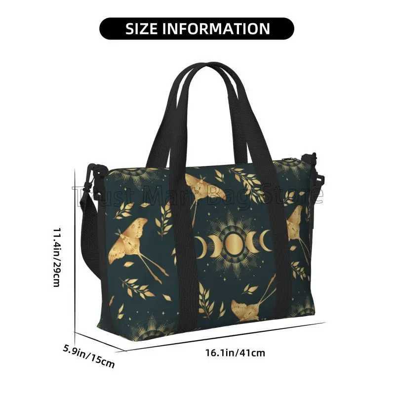 Magic Moon Moth and Moon Phases in Gold Colors Travel Duffle Bag Waterproof Weekender Overnight Tote Bag Sports Gym Yoga Bags W250618