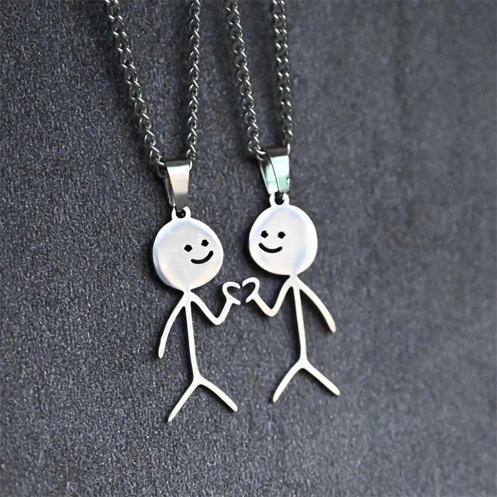 2025 Funny Middle Finger Stickman Necklace For Women Men Trend Titanium Steel Heart Pendant Chain Love Jewelry Couple Party Gift W250618