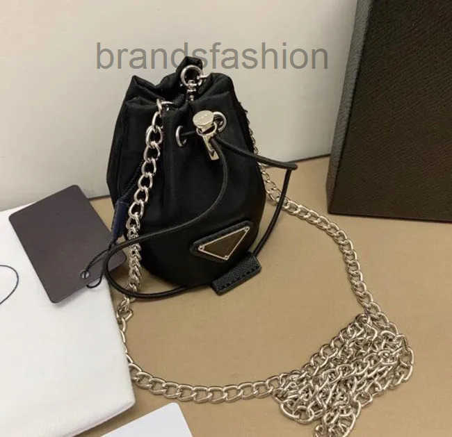 Fashion Silver Chain Mini Drawstring bag Black Nylon Canvas pouch coin purse For Men Women charm Keychains Wallets Designer keychain Key ring