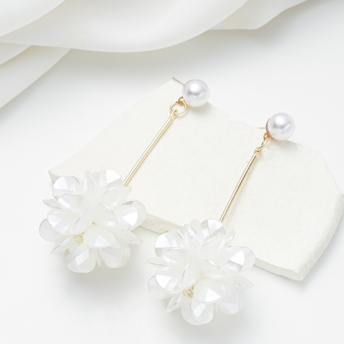 Minimalist Large and Small Pearl Stud Earrings with Unique Petal Design, Long Tassel Earrings, Versatile Ear Jewelry