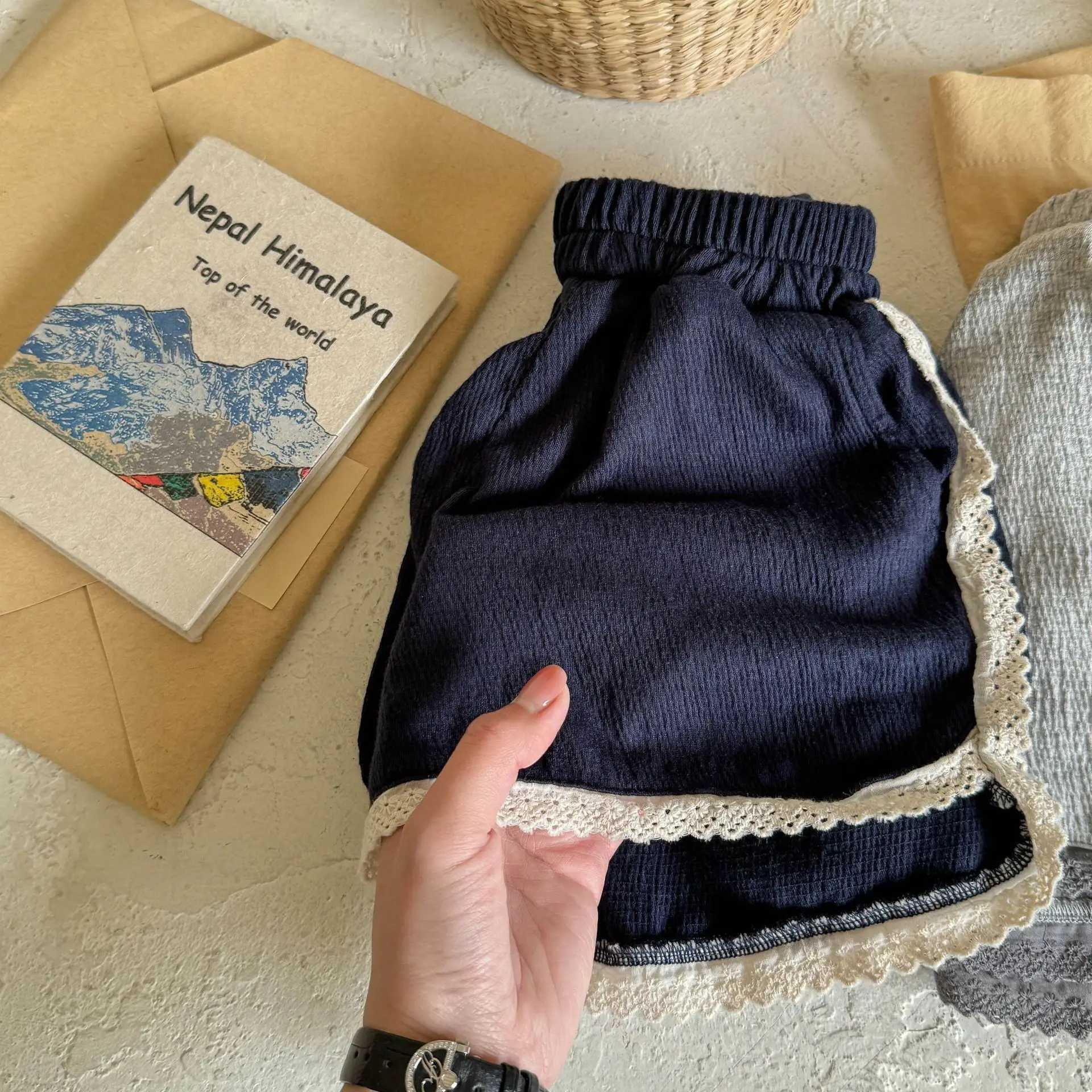 Girls Lace Shorts 0-6 Years 2025 Summer New Children Cotton Casual Pants Baby Girl Gray Blue Loose Shorts Fashion Kids ClothesC250617