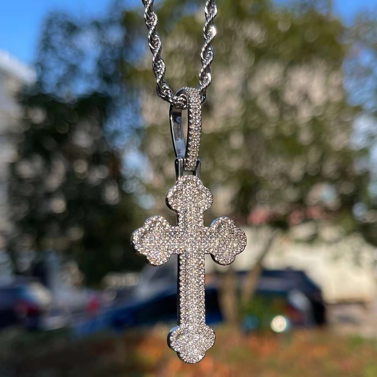 Mens Fully Iced Blinged Out Hip Hop VVS Diamond Cross Pendant Christian Spiritual Moissanite Jewelry Pendants Charms