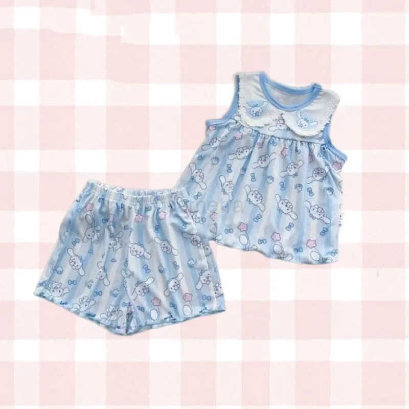 Sanrio Sanriou Kuromi Cinnamoroll Model Sleeveless Suit Home Clothing Summer 2025 Thin Childrens Pajamas Girls Pajamas Cartoon Gift XJ250618XJ250618