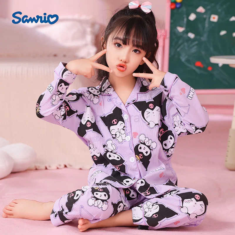 Sanrio Kuromi Girls Pajama Sets Print Kawaii Cartoon Style Comfortable Soft Housewear Set Fashion Durable Night Clothes Autumn Winter XJ250618XJ250618