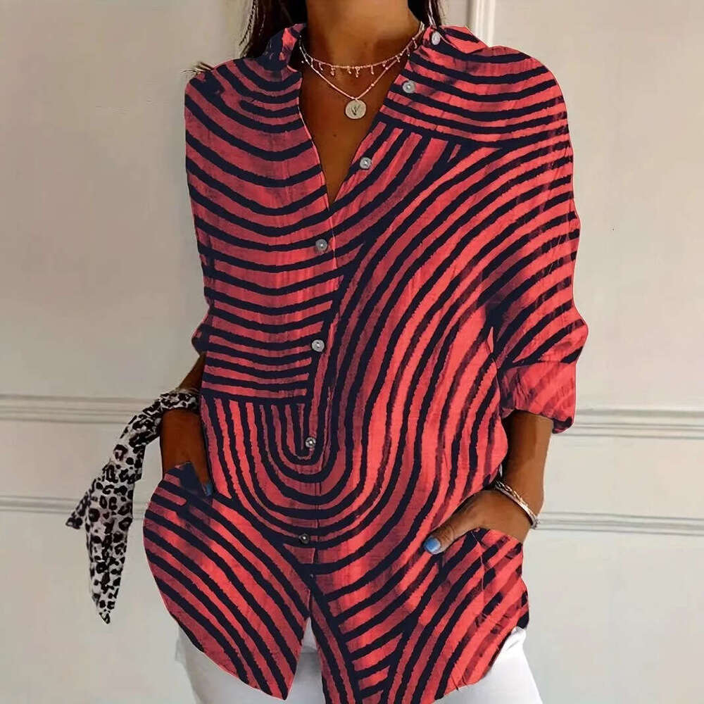 Spring New Turn-Down Collar Mid-Sleeve Casual Shirt Women's Creative Floral Print Blouse B5