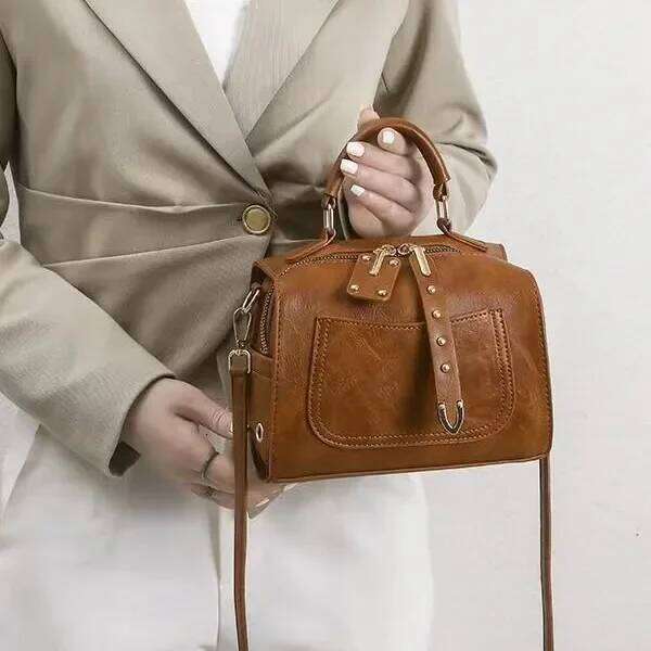 Women's 2024 New Trendy Retro Boston One Shoulder Crossbody Bag, Textured Pillow Bag Fashion Handbag