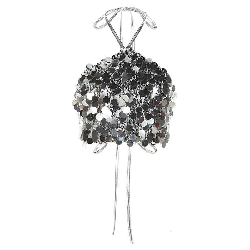Summer New Women's Fashion Sexy Halter Neck Backless Sequin Tank Top B5